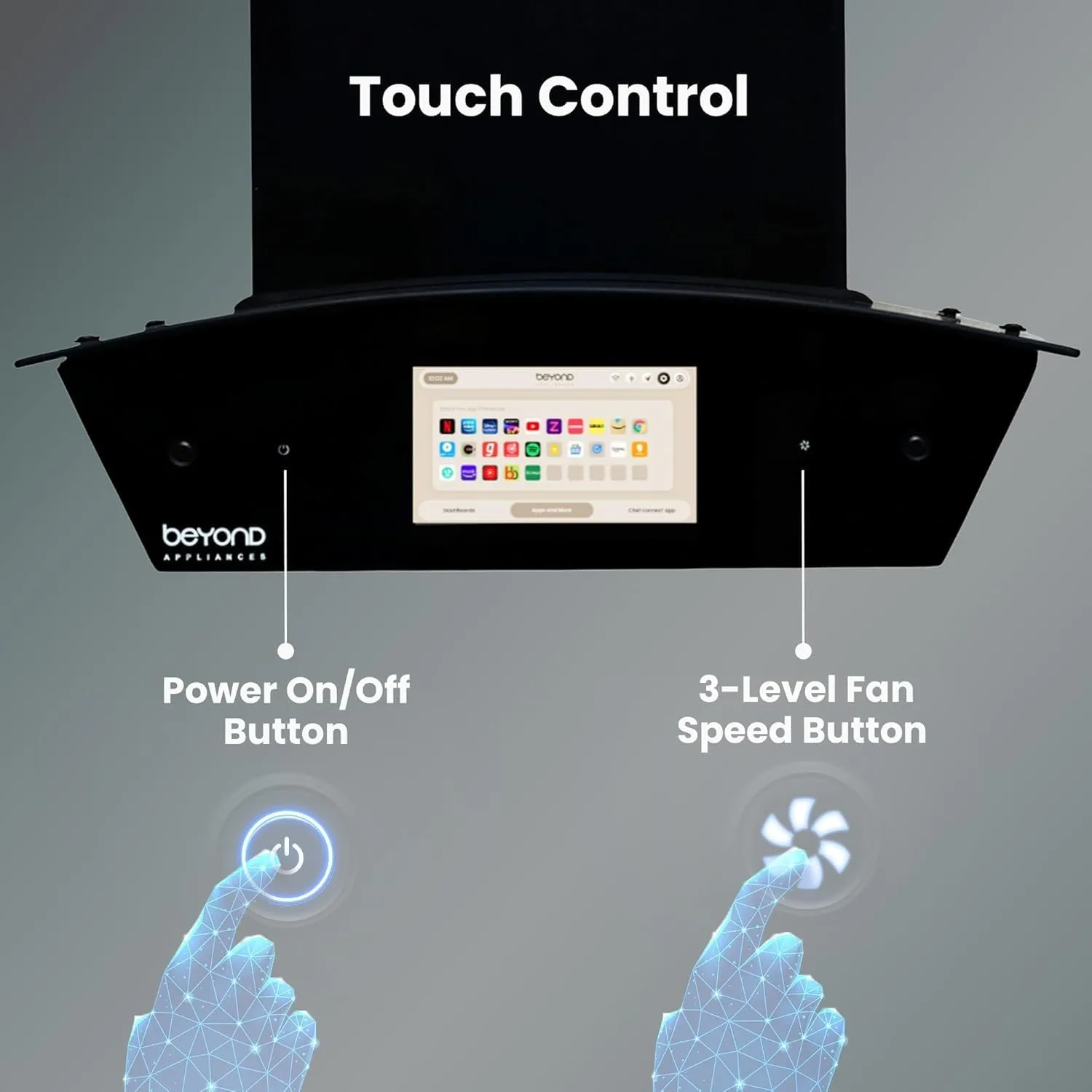 Beyond Appliances Asteria 60cm Auto Clean Kitchen Chimney - Filterless and Smart Beyond Appliances Asteria 60cm Auto Clean Kitchen Chimney with 1408 CMH suction