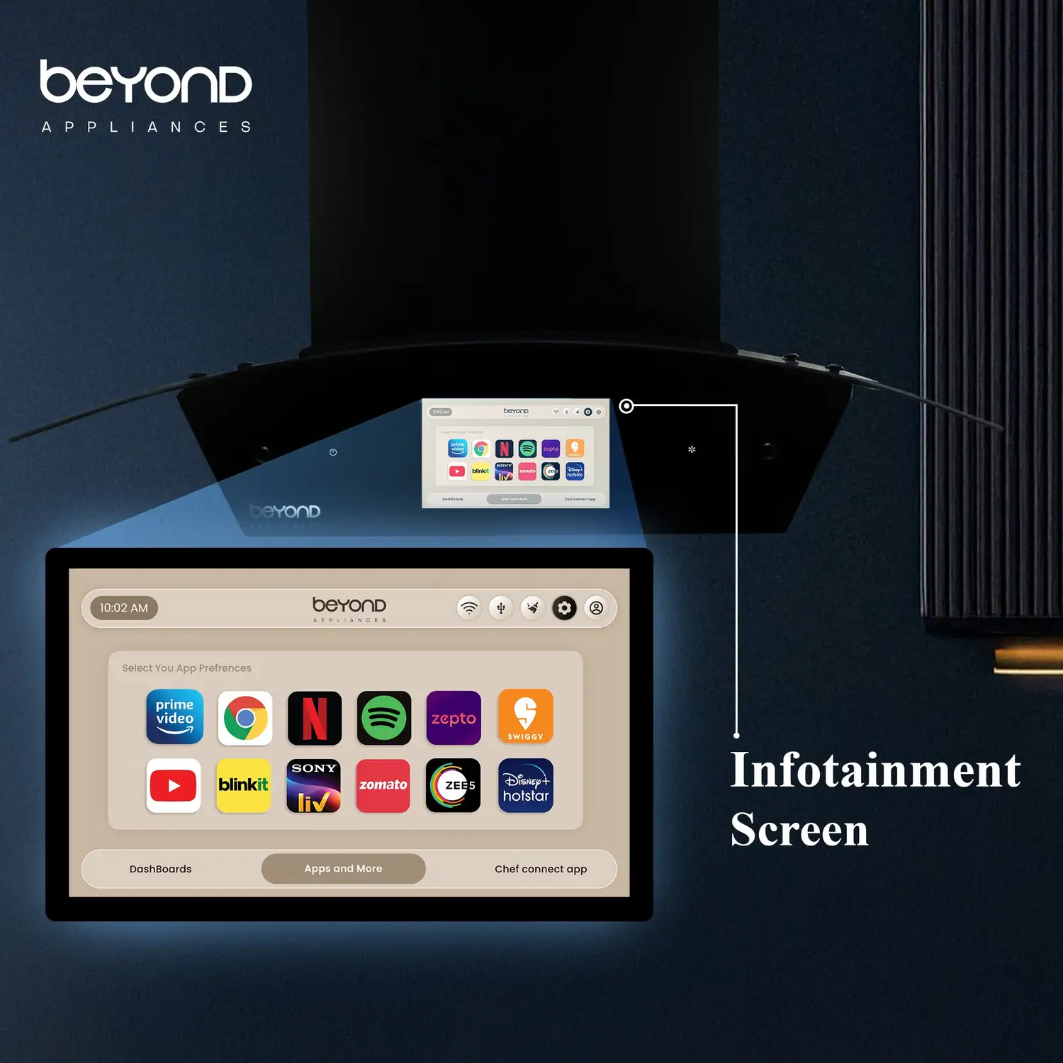 Beyond Appliances Asteria 60cm Auto Clean Kitchen Chimney - Smart and Efficient Beyond Appliances Asteria 60cm Auto Clean Kitchen Chimney with filterless design and 1408 CMH suction