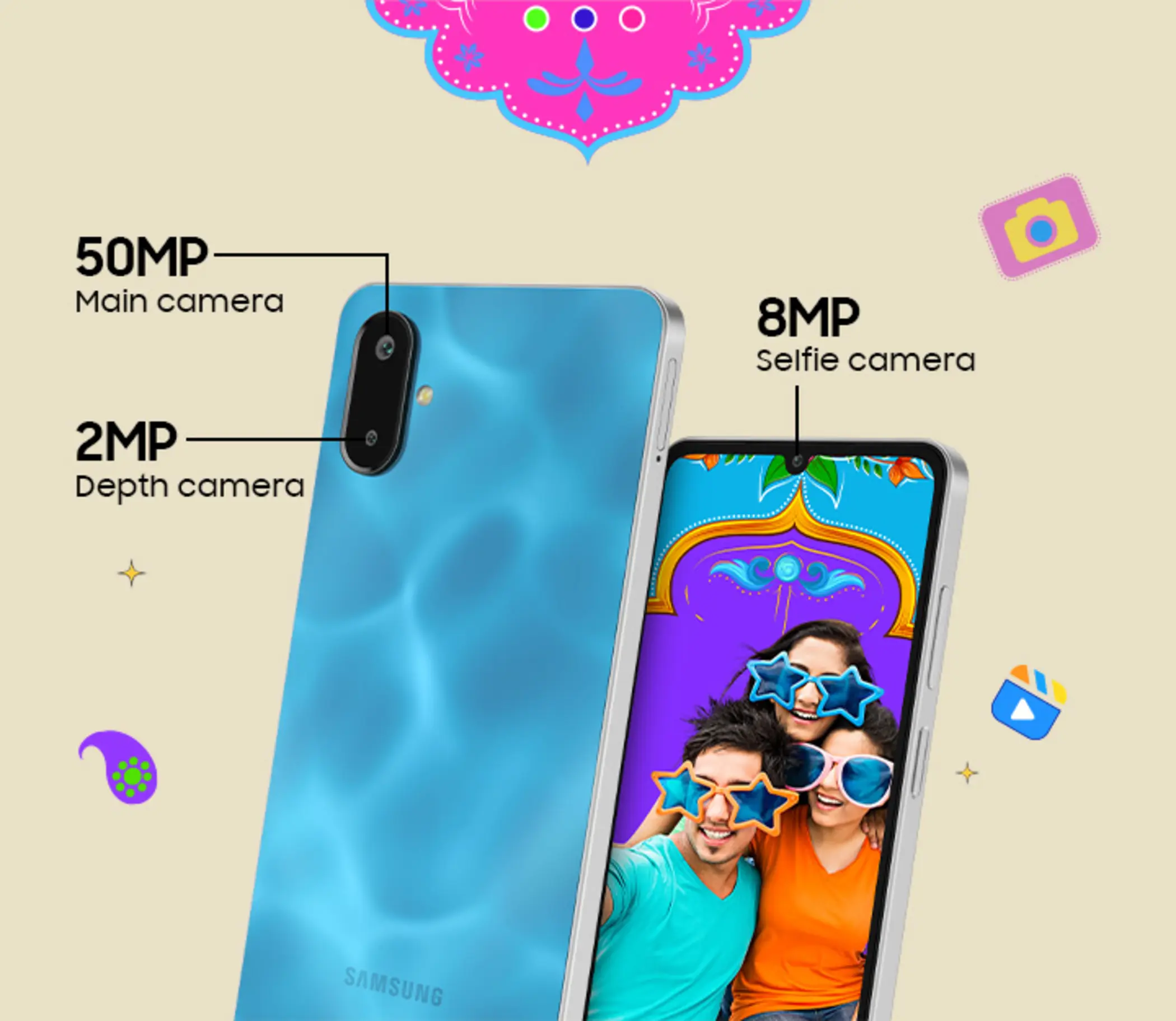 Samsung Galaxy F06 5G स्मार्टफोन में 5G कनेक्टिविटी, शानदार 50MP कैमरा और लंबी बैटरी लाइफ है, जो ₹9,499 में उपलब्ध है।