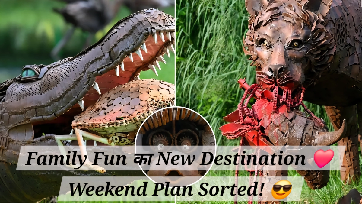 Noida Jungle Trail Park Entrance & Landscape View Noida Jungle Trail Park के प्रवेश द्वार और हरियाली-भरे प्राकृतिक Landscape की खूबसूरत झलक जिसमें फैमिली आउटिंग का मज़ा साफ दिखता है