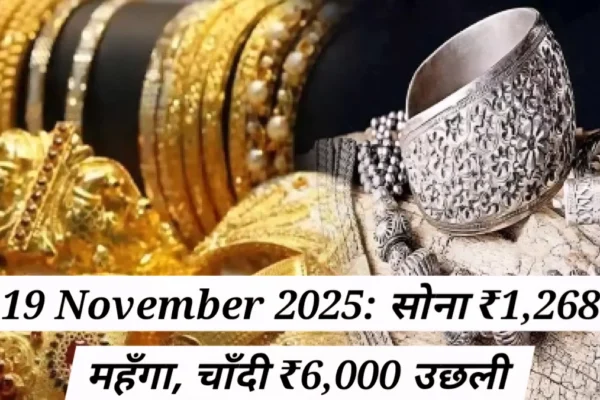 भारत में आज के सोना-चाँदी रेट 19 नवम्बर 2025, सोना ₹1268 बढ़ा और चाँदी ₹6000 उछली, ताज़ा Gold and Silver Price अपडेट