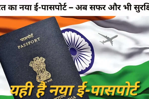 e-passport in India:भारत में ई-पासपोर्ट की लॉन्चिंग, RFID चिप, बायोमेट्रिक सुरक्षा और तेज़ इमिग्रेशन प्रक्रिया को दिखाता हुआ आधुनिक डिजिटल पासपोर्ट दृश्य