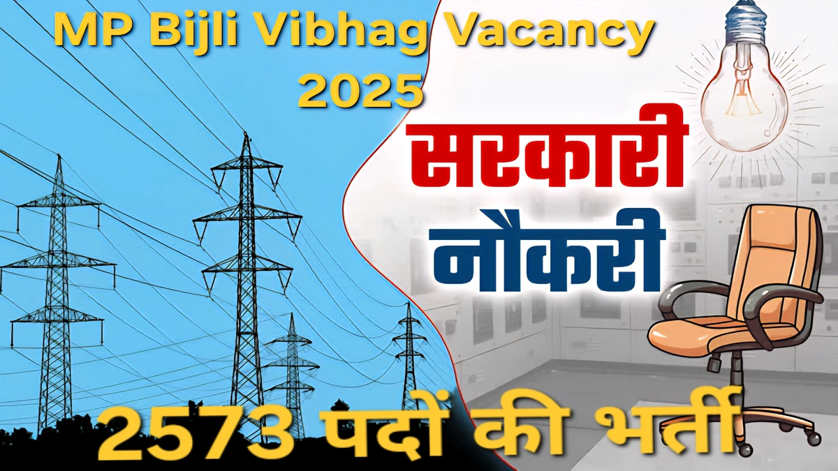 MP Bijli Vibhag Vacancy 2025 भर्ती में 2573 सरकारी पदों की जानकारी दिखाता हुआ आधिकारिक नोटिफिकेशन आधारित ग्राफिक चित्र