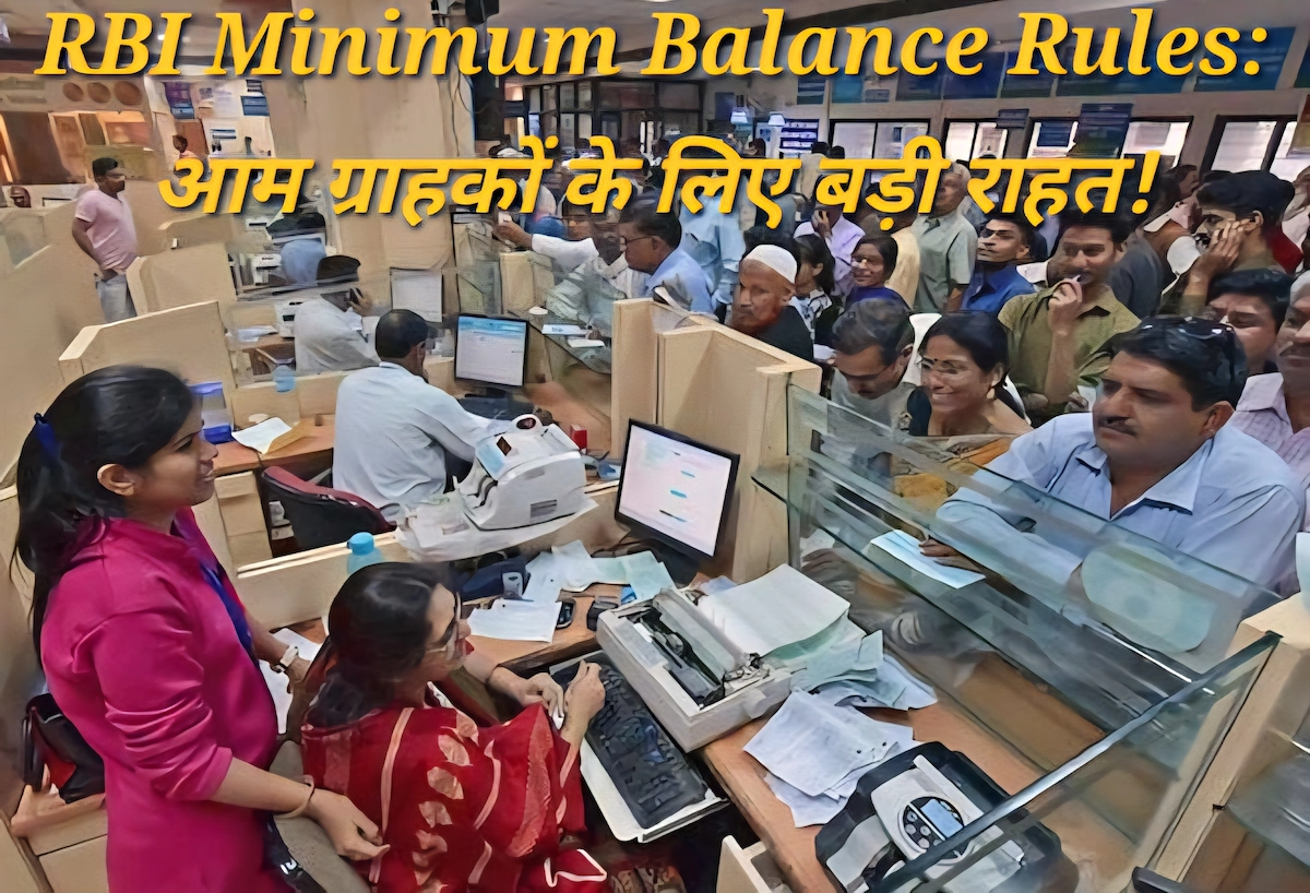 RBI minimum balance rules के अंतर्गत बचत खाते के न्यूनतम बैलेंस, पेनल्टी और ग्राहक अधिकारों की जानकारी वाली विस्तृत बैंकिंग छवि