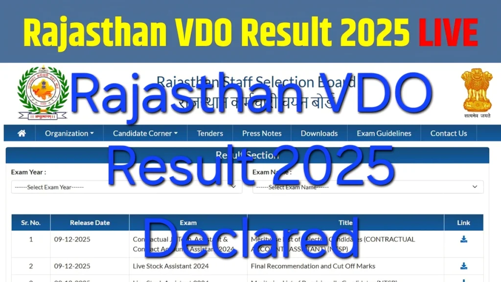 Rajasthan VDO Result 2025 Declared Cutoff List Rajasthan VDO Result 2025 Declared cutoff marks released category wise by RSSB for VDO recruitment exam
