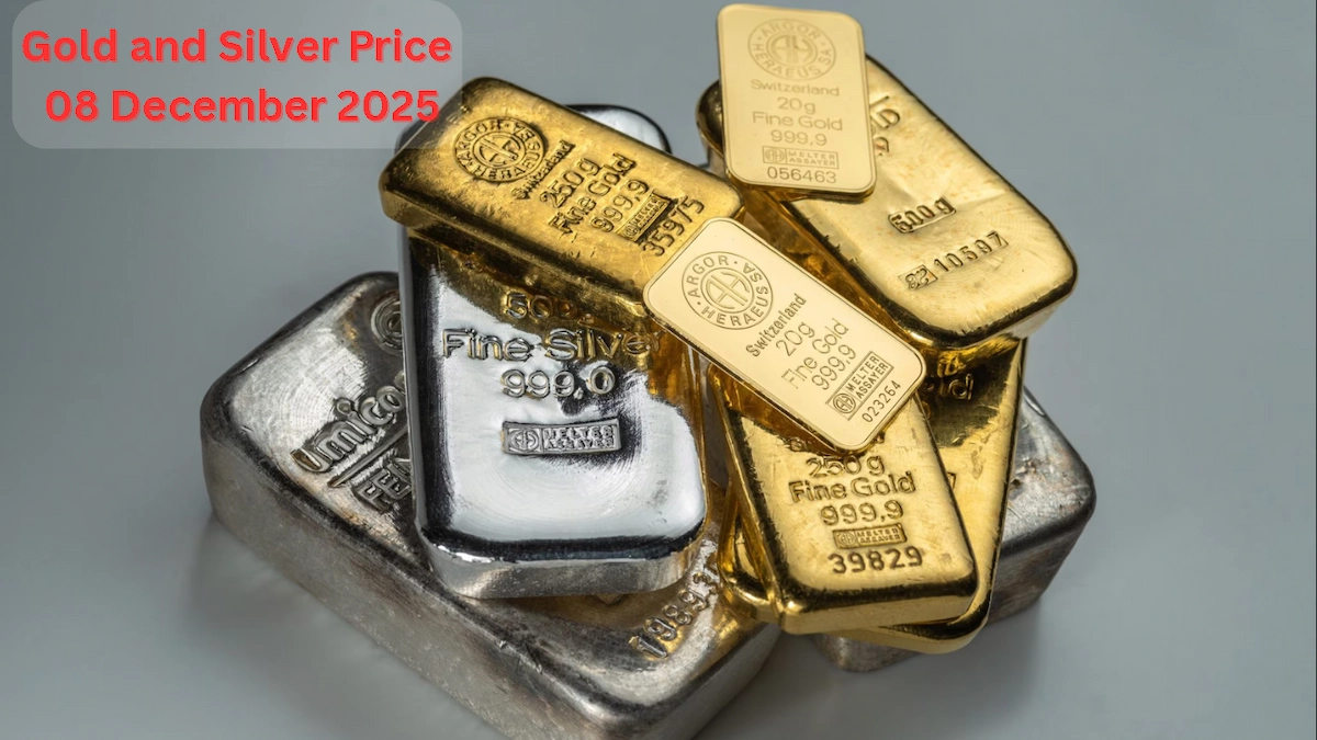 भारत में सोना और चांदी की आज की कीमतें दर्शाता चार्ट, Gold and Silver Price 08 December 2025 के आधार पर बाजार भाव दिखा रहा है