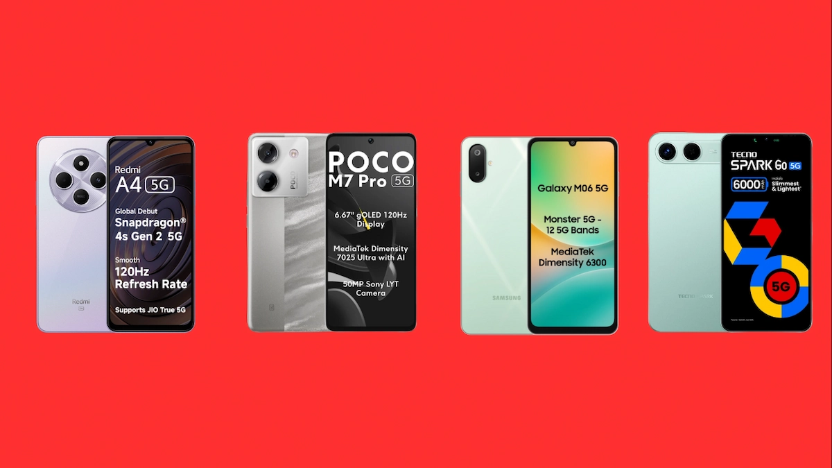 ₹10000 के अंदर बेस्ट 5G स्मार्टफोन 2026 की तुलना दिखाती इमेज, जिसमें सस्ते और दमदार 5G मोबाइल फोन के विकल्प बताए गए हैं