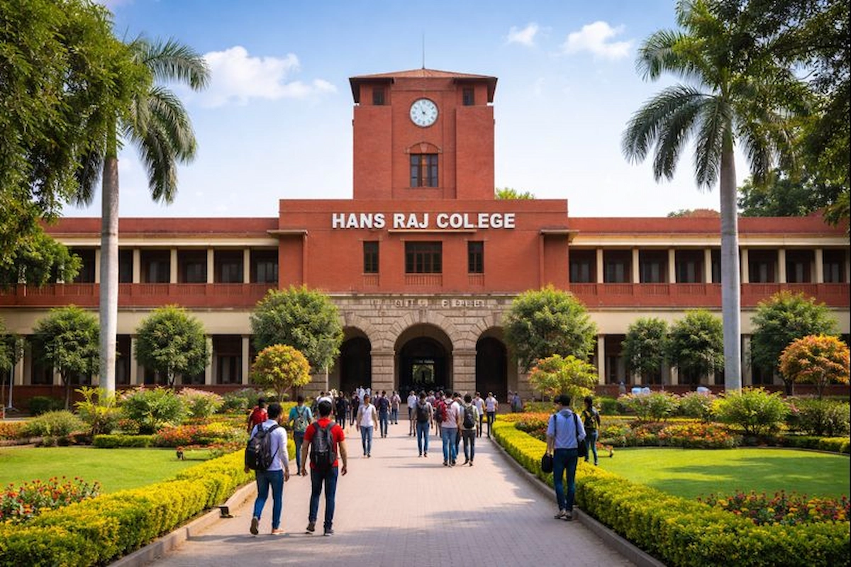 Hans Raj College campus with students walking. A vibrant and inviting scene showcasing Hans Raj College Recruitment 2026.