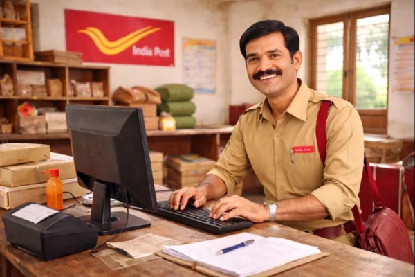 India Post GDS Vacancy 2026: भारतीय पोस्टल कर्मचारी कंप्यूटर पर काम कर रहे हैं