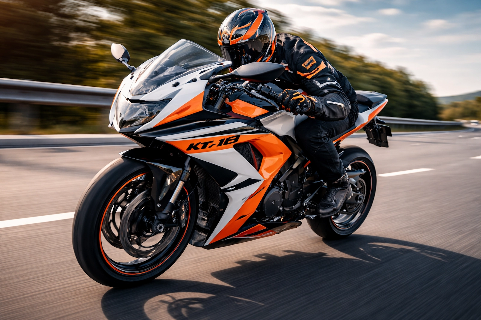 KTM RC 160 की स्पोर्टी बाइक रोड पर तेज़ राइडिंग करते हुए, शानदार लुक्स और टॉप परफॉर्मेंस के साथ।