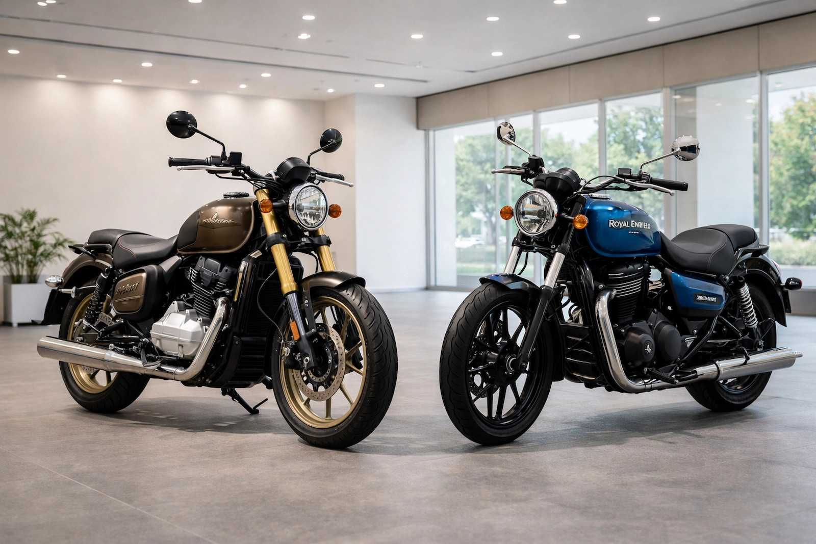 Jawa 42 FJ vs Royal Enfield Meteor 350 की तुलना, दोनों बाइक्स का प्रदर्शन और फीचर्स को स्पष्ट रूप से दिखाते हुए।