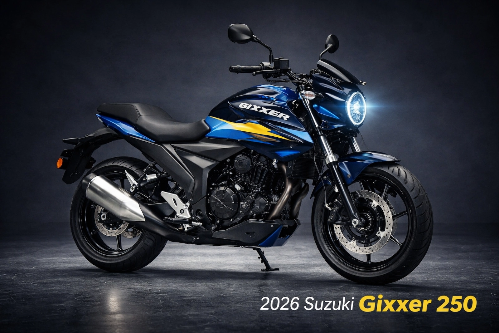2026 suzuki gixxer 250 का स्टूडियो शो룸 लुक, नया प्रीमियम डिजाइन, LED हेडलाइट और स्पोर्टी बॉडी स्टाइल