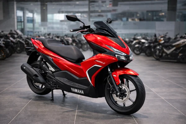 Yamaha Aerox E स्कूटर शोरूम में, आकर्षक डिजाइन के साथ
