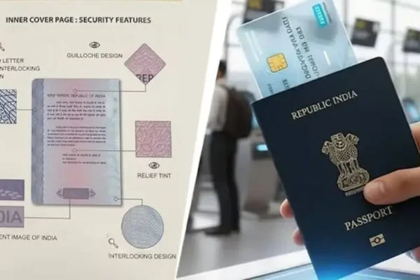 e-passport चिप के साथ भारतीय पासपोर्ट का कवर