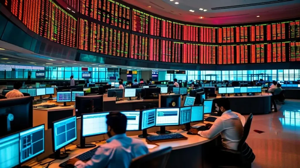 ITC share price drop के चलते NSE ट्रेडिंग फ्लोर पर शेयर बाजार की गतिविधि और निवेशकों की प्रतिक्रिया