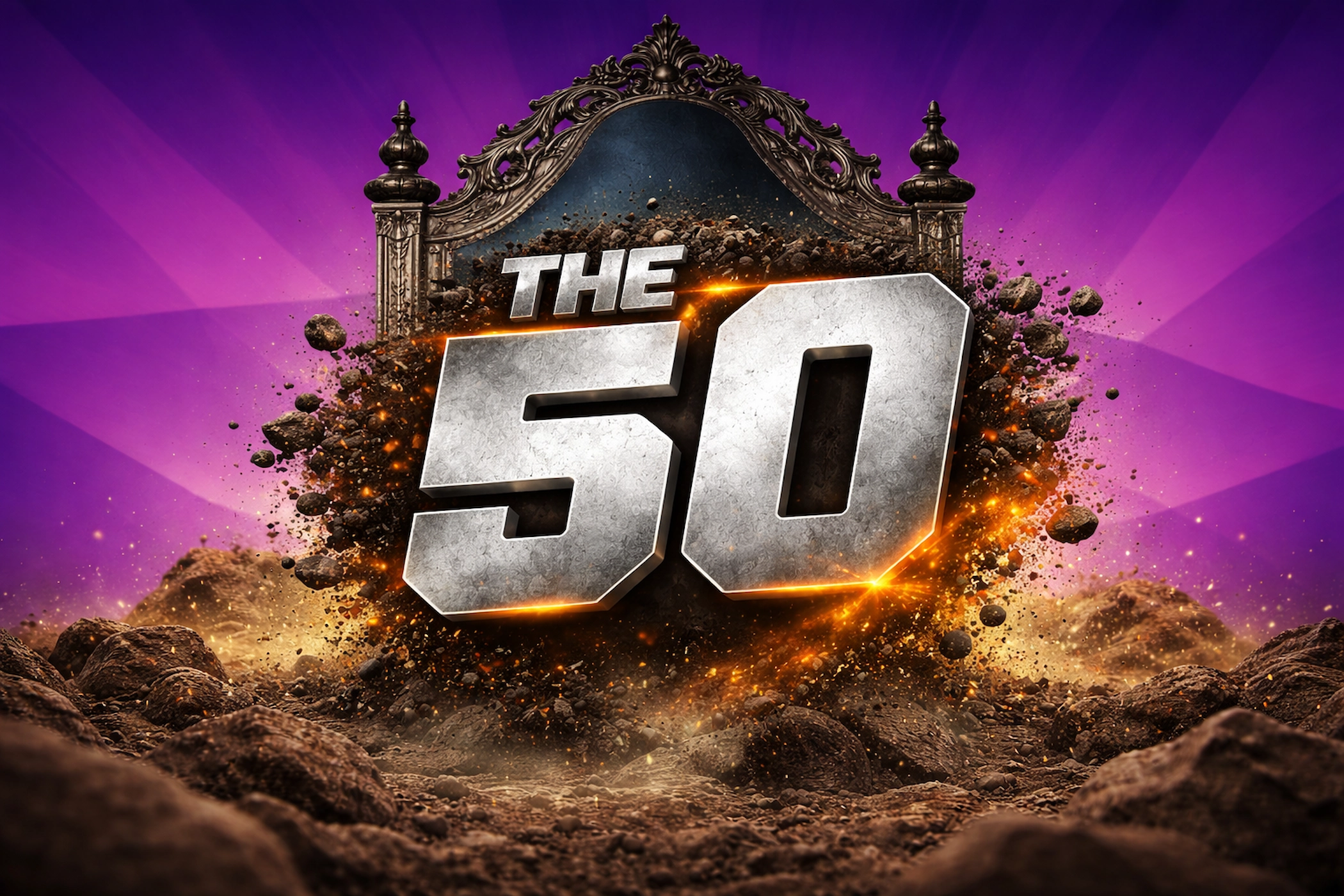 The 50 Season 1 का पोस्टर, जिसमें "THE 50" का धातु जैसा लोगो और धमाकेदार वातावरण है।