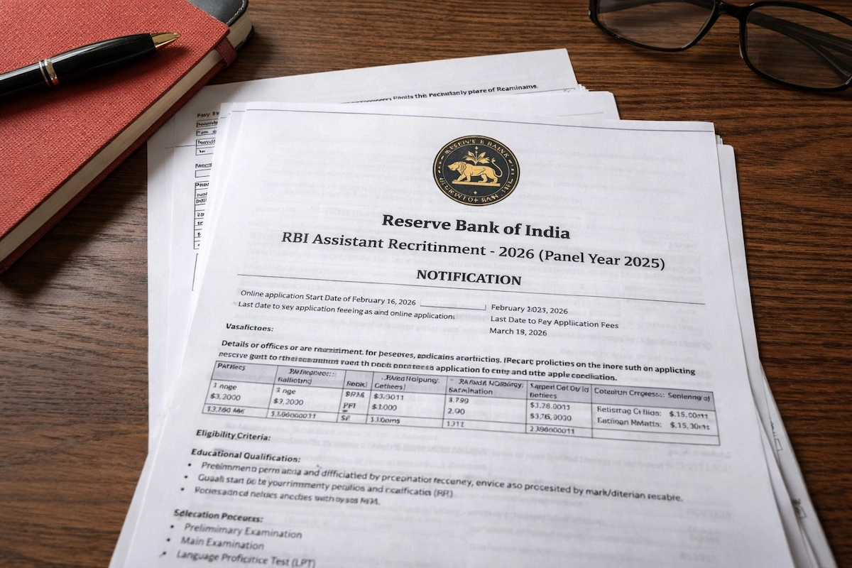 RBI Assistant Notification 2026 जारी: 650 पद, आवेदन शुरू, जानें परीक्षा तिथि और सैलरी 1 RBI असिस्टेंट भर्ती 2026 नोटिफिकेशन दस्तावेज का प्रतिनिधि दृश्य, rbi assistant notification 2026 अपडेट