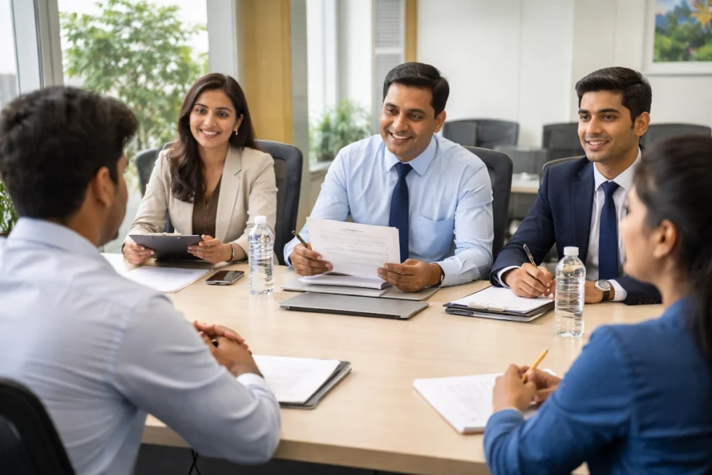 Bank Interview South Indian Bank 2026 Bank Interview South Indian Bank 2026 के लिए ग्रुप डिस्कशन और इंटरव्यू प्रक्रिया का प्रतीकात्मक चित्र