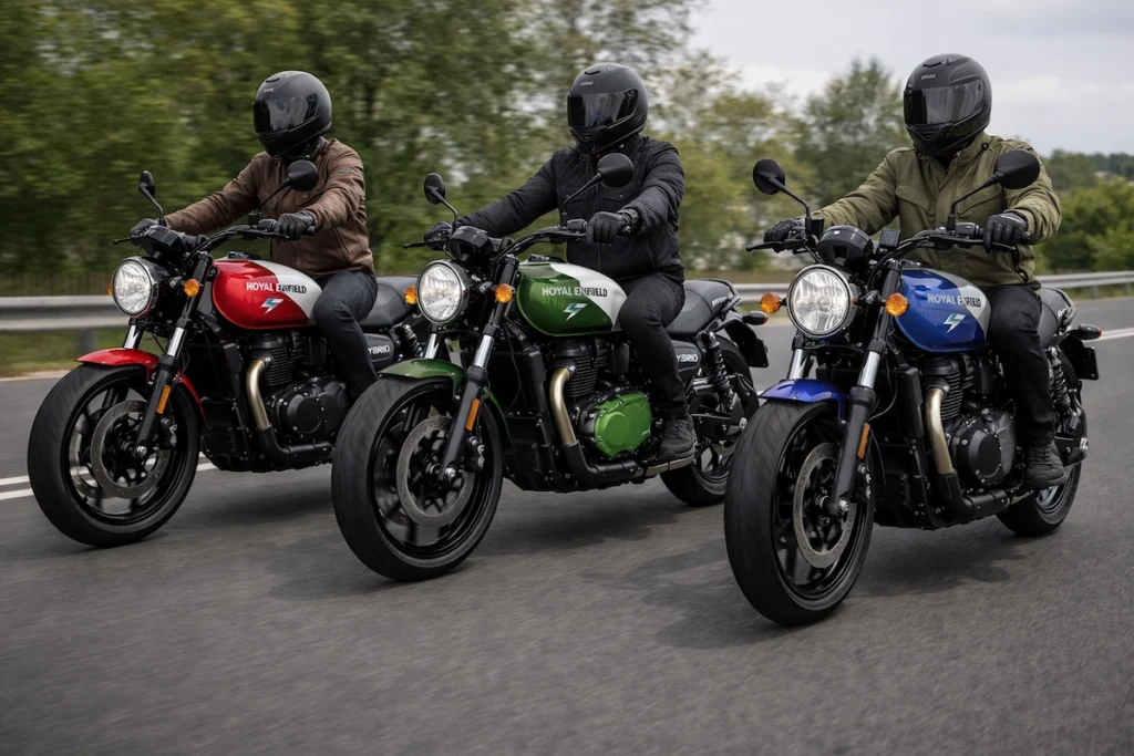 Royal Enfield Hunter Hybrid 2026 बाइक का नया रंग और डिज़ाइन, रोड पर राइड करते हुए