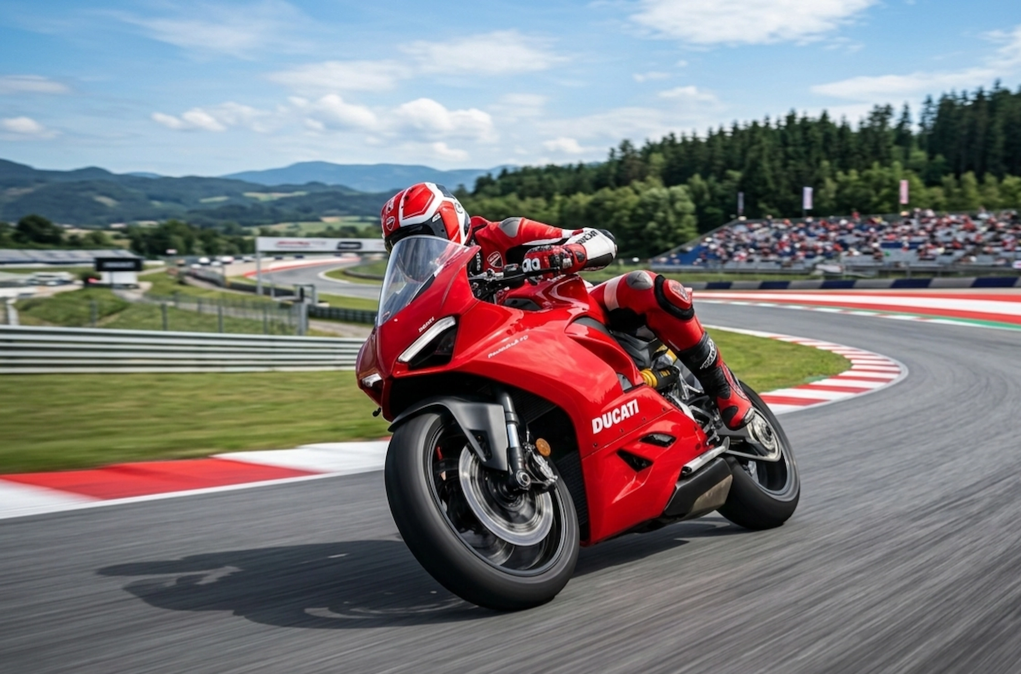 Ducati Panigale V2 स्पोर्ट्स बाइक फ्रंट लुक Ducati Panigale V2 रेड कलर स्पोर्ट्स बाइक का फ्रंट व्यू, LED हेडलाइट और एग्रेसिव डिजाइन के साथ