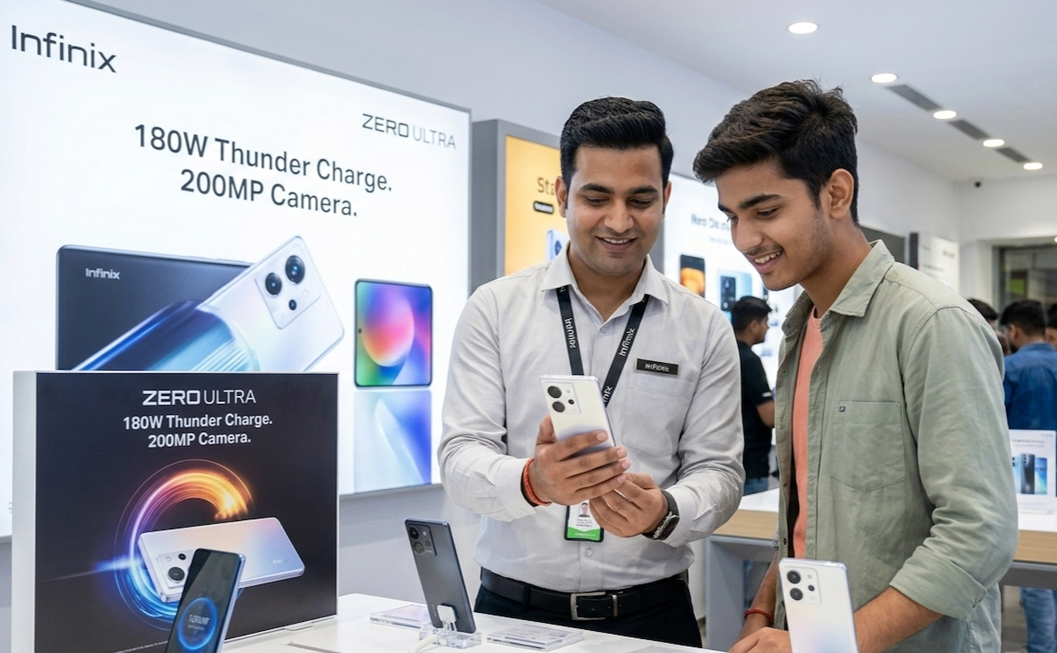 Infinix Zero Ultra 5G 200MP कैमरा Infinix Zero Ultra 5G स्मार्टफोन का 200MP मेन कैमरा और कर्व्ड AMOLED डिस्प्ले का क्लोजअप व्यू