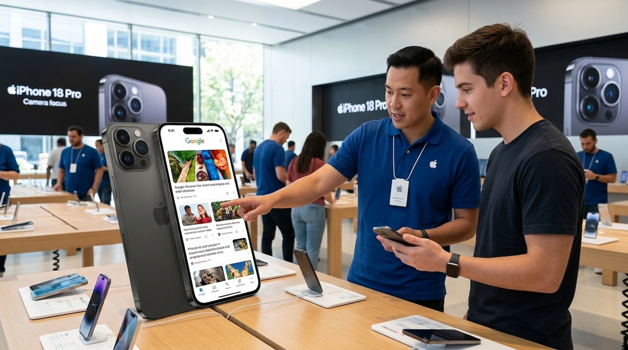 Apple iPhone 18 Pro की प्रीमियम डिजाइन इमेज Apple iPhone 18 Pro का प्रीमियम फ्रंट और बैक डिजाइन, ट्रिपल कैमरा सेटअप और आधुनिक फ्लैगशिप लुक दिखाती हुई इमेज