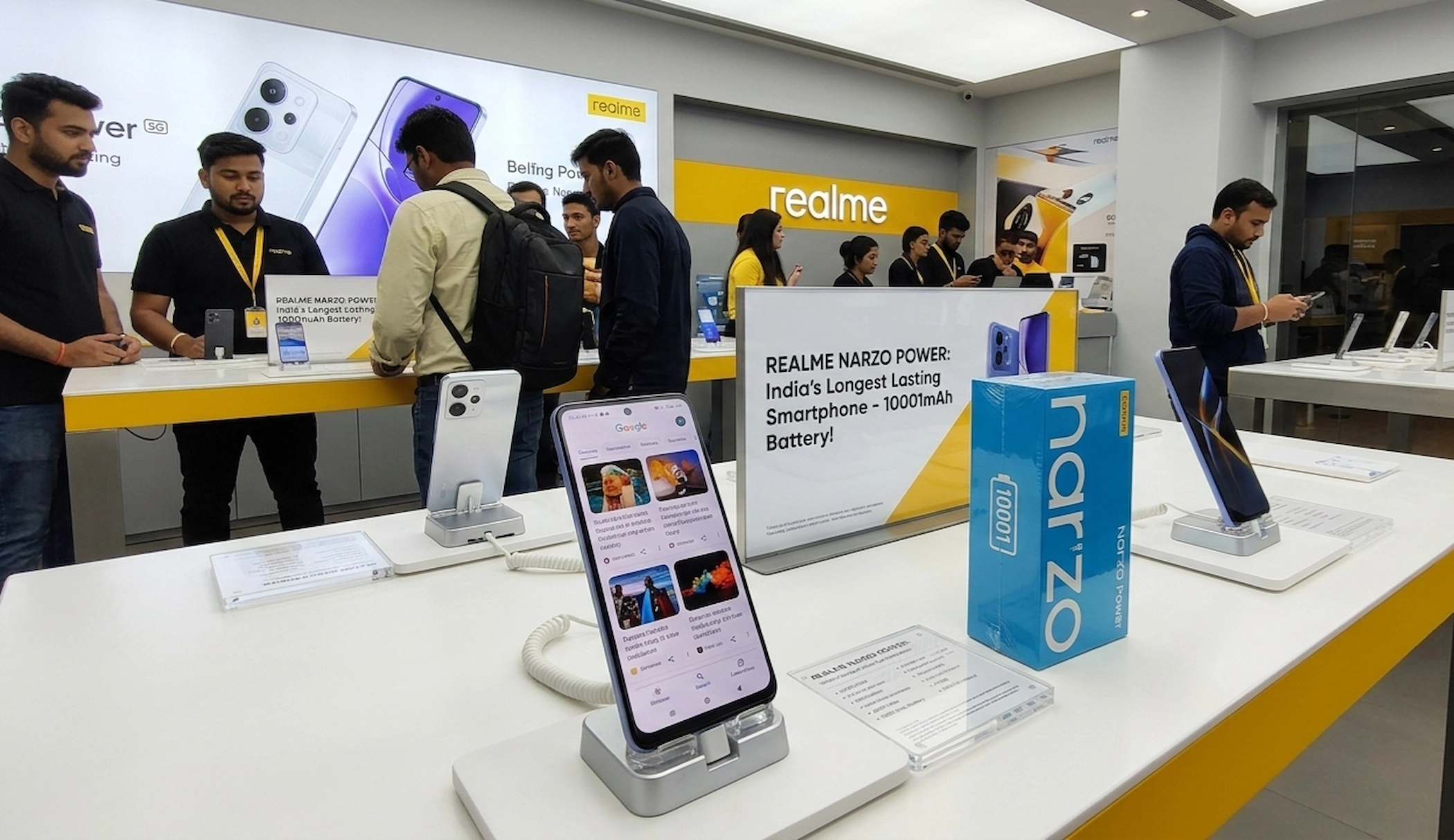 Realme Narzo Power: 10,001mAh की 'Titan' बैटरी वाला भारत का सबसे पतला फोन लॉन्च, जानें कीमत 2 Realme Narzo Power का बैक पैनल Titan Blue कलर में 50MP कैमरा और 10001mAh Titan बैटरी के साथ प्रीमियम फिनिश में