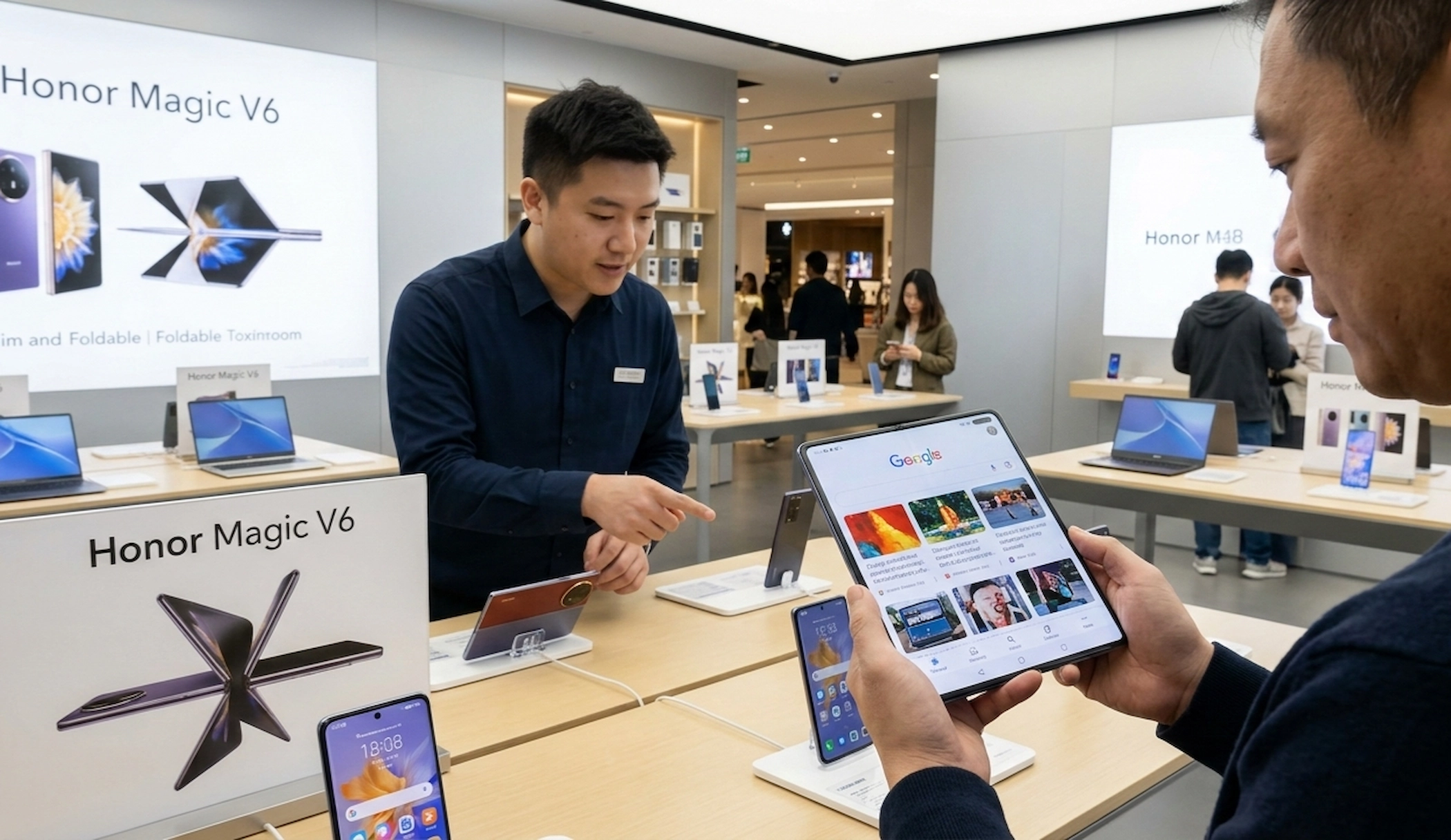 Honor Magic V6 फोल्डेबल स्मार्टफोन का 7.95 इंच LTPO OLED मुख्य डिस्प्ले और 6.52 इंच कवर स्क्रीन के साथ प्रीमियम डिजाइन