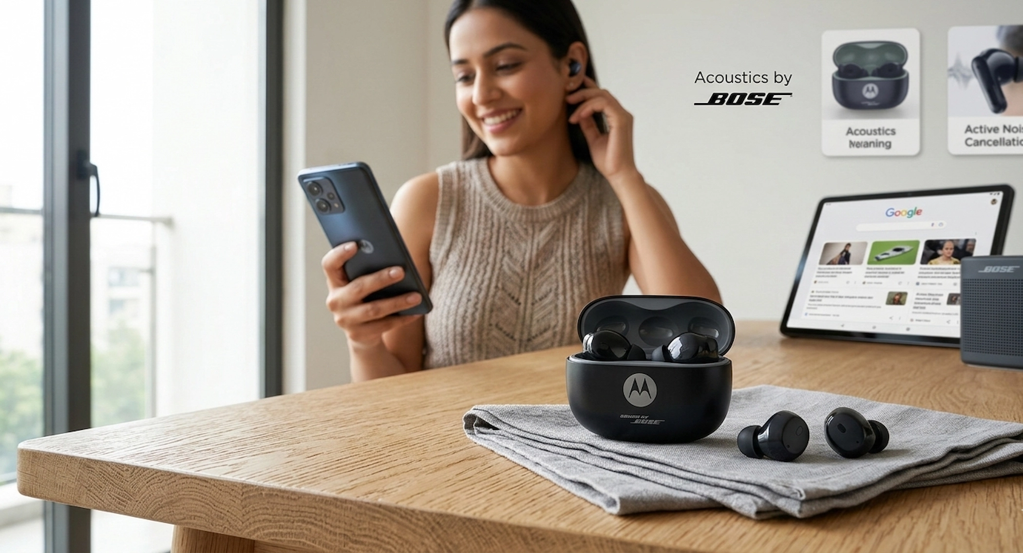 Moto Buds 2 Plus: प्रीमियम TWS हेडसेट Moto Buds 2 Plus के बूस्ड ऑडियो और एक्टिव नॉइज़ कैंसलेशन के साथ शानदार साउंड क्वालिटी का अनुभव करें।