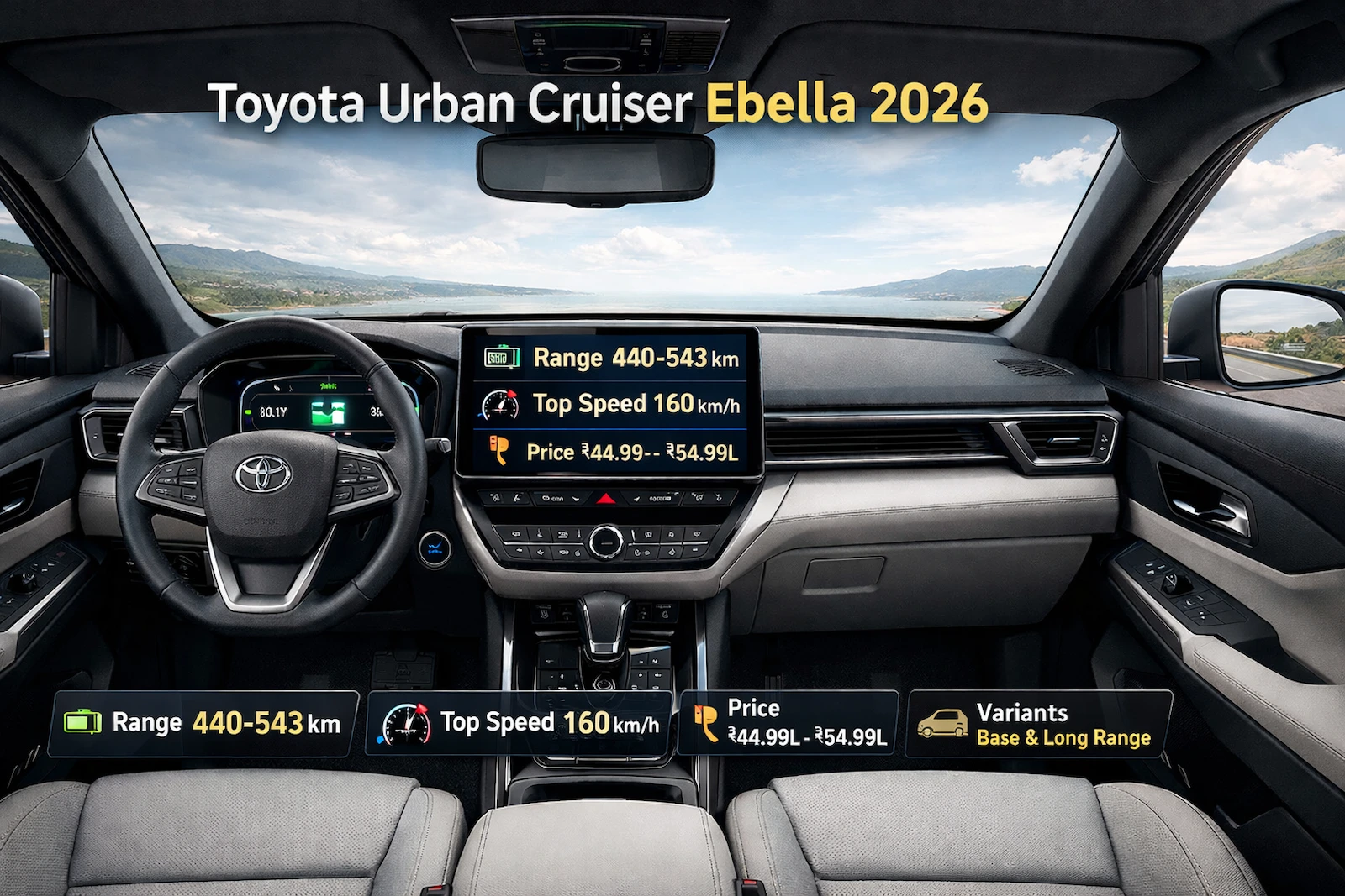 Toyota Urban Cruiser Ebella 2026 SUV इमेज, कीमत ₹44.99–54.99 लाख, 440–543 km रेंज, टॉप स्पीड और वेरिएंट्स के साथ।