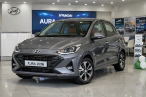 Hyundai Aura 2026 में पेट्रोल और CNG वेरिएंट्स, ऑन‑रोड कीमत, फीचर्स और सुरक्षा विकल्पों का आकर्षक दृश्य।