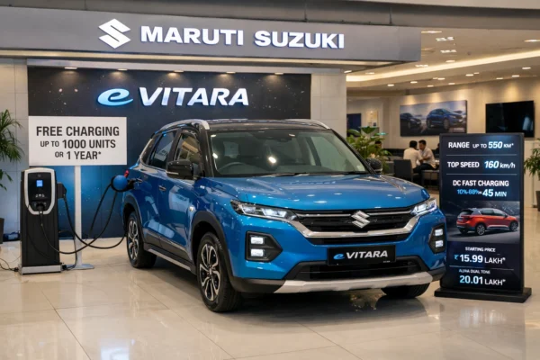 Maruti Suzuki e Vitara के वेरिएंट्स, कीमत और टॉप स्पीड, भारत में इलेक्ट्रिक SUV 2026 के सभी फीचर्स।