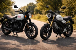 Royal Enfield Hunter 350 vs Yamaha XSR 155 बाइक डिजाइन, सुरक्षा और कीमत तुलना के साथ भारत में 2026।