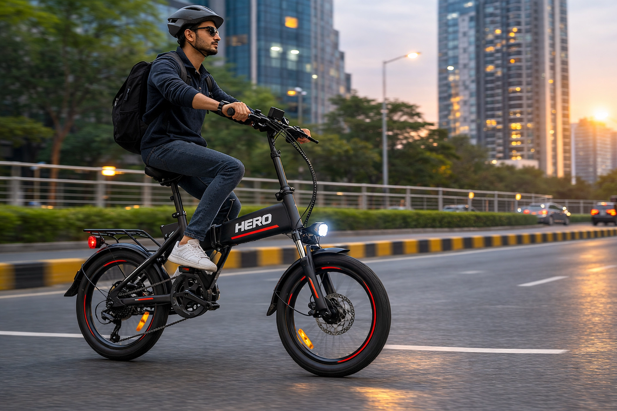 The Hero Foldable Electric Cycle 2026 फीचर्स The Hero Foldable Electric Cycle 2026 ई-साइकिल का साइड व्यू, LCD डिस्प्ले, foldable frame और मजबूत टायर डिजाइन