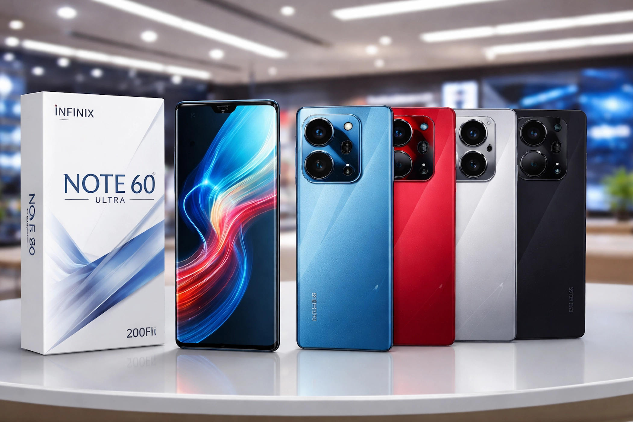 Infinix Note 60 Ultra का 6.78 इंच AMOLED डिस्प्ले और Uni-Chassis डिजाइन दिखाते हुए फ्रंट और बैक व्यू