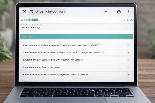 Online application link for IDBI Bank Recruitment 2026 for 1300 posts, exam date 12 April 2026.