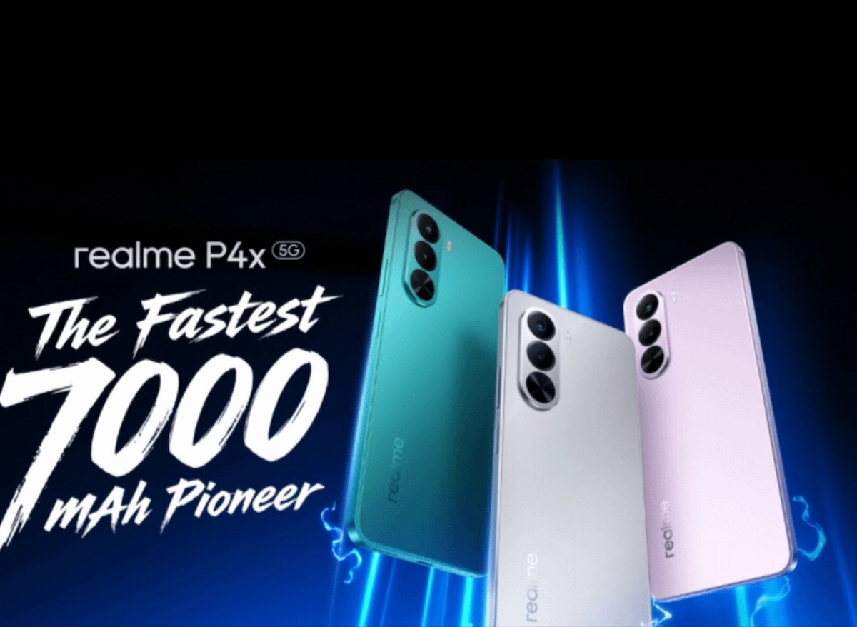 realme P4x 5G का फ्रंट और बैक डिजाइन, 6.72 इंच FHD+ डिस्प्ले, 7000mAh बैटरी और 5G परफॉर्मेंस